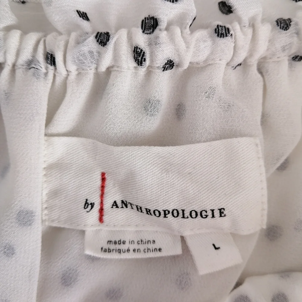 By Anthropologie Lucia Off the Shoulder Smocked Blouse White Polka Dot Large - Picture 11 of 16